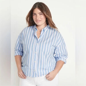 Old Navy Blue and White Striped Button Down Shirt